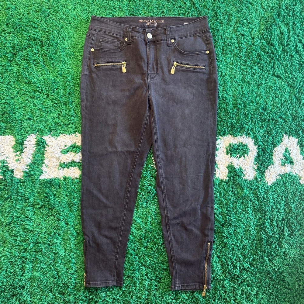 Melissa McCarthy Seven7 Black‎ Zipper Detail Ankle Skinny Jeans Women Size